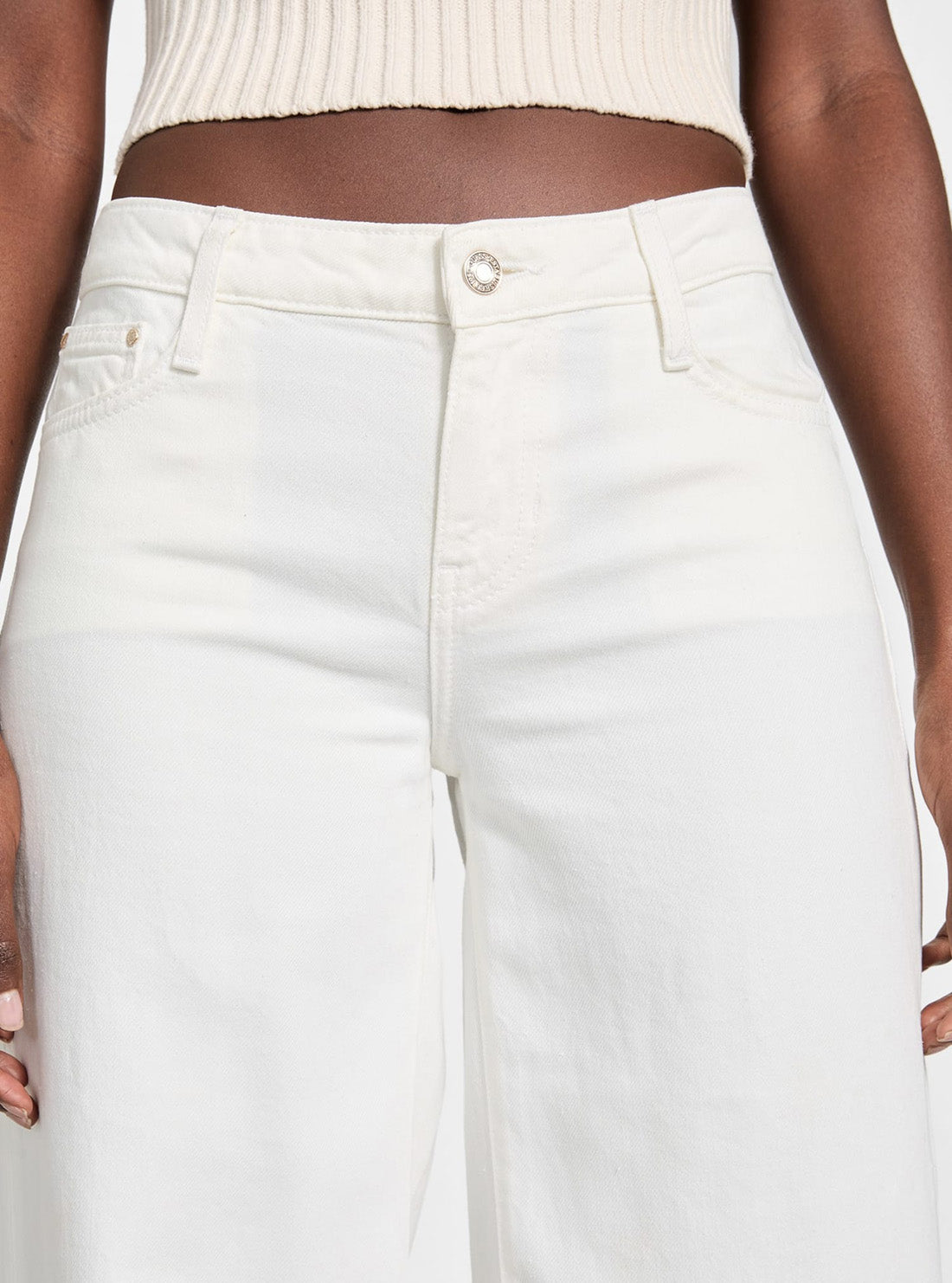 GUESS Womens Eco White Featherweight Sexy Palazzo Jeans Front Detail View