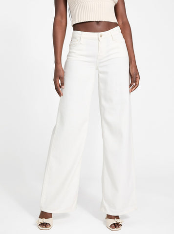 GUESS Womens Eco White Featherweight Sexy Palazzo Jeans Front View