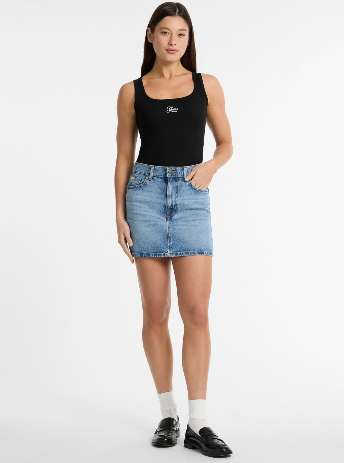 GUESS Womens Blue Classic Denim Mini Skirt W5GD0QD5M4A Full View