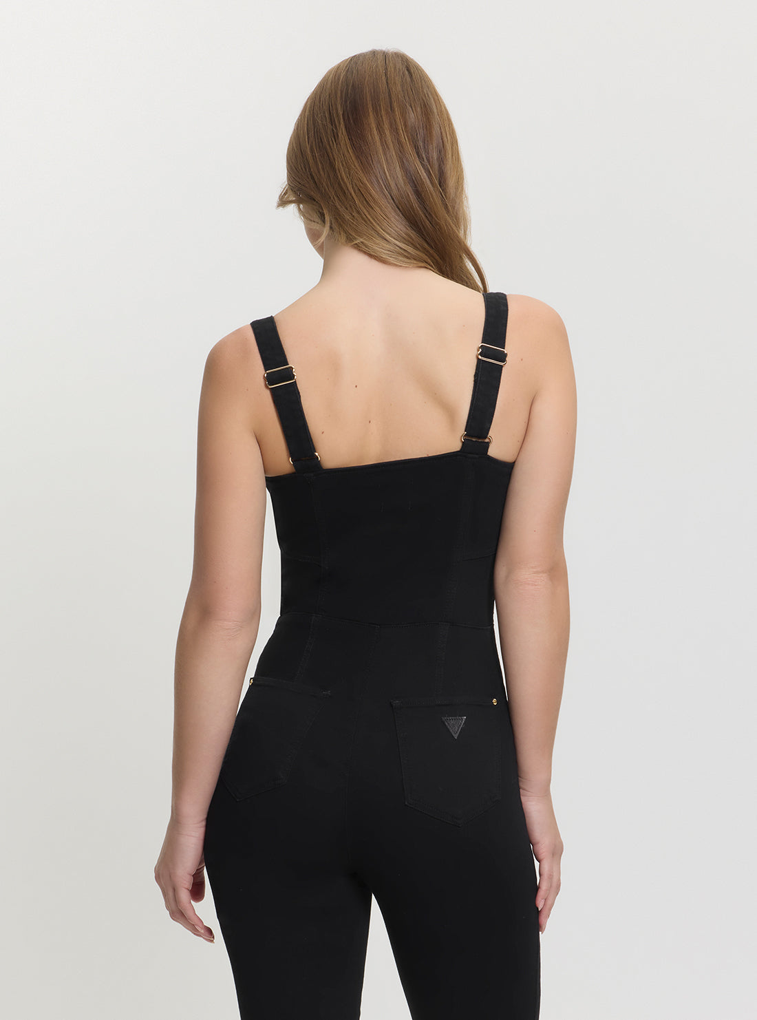 GUESS Womens Eco Black Janae Denim Jumpsuit W5GD0TD4PZ0 Back View