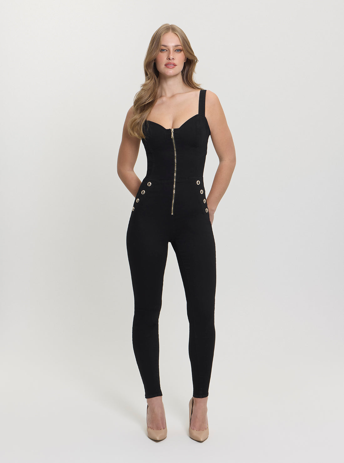 GUESS Womens Eco Black Janae Denim Jumpsuit W5GD0TD4PZ0 Full View