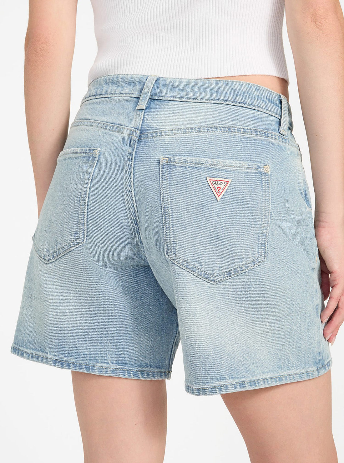 GUESS Womens High-Rise Super Relaxed Short in Light Wash W5GD1AD4K30 Back Detail View