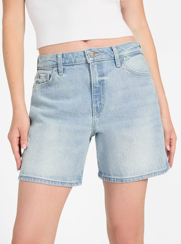 GUESS Womens High-Rise Super Relaxed Short in Light Wash W5GD1AD4K30 Front View
