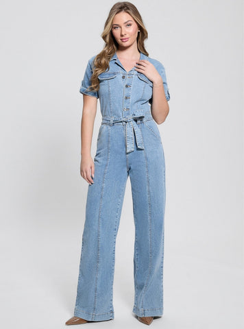 GUESS Womens Eco Blue Parker Denim Jumpsuit W5GD1BD5O90 Front View