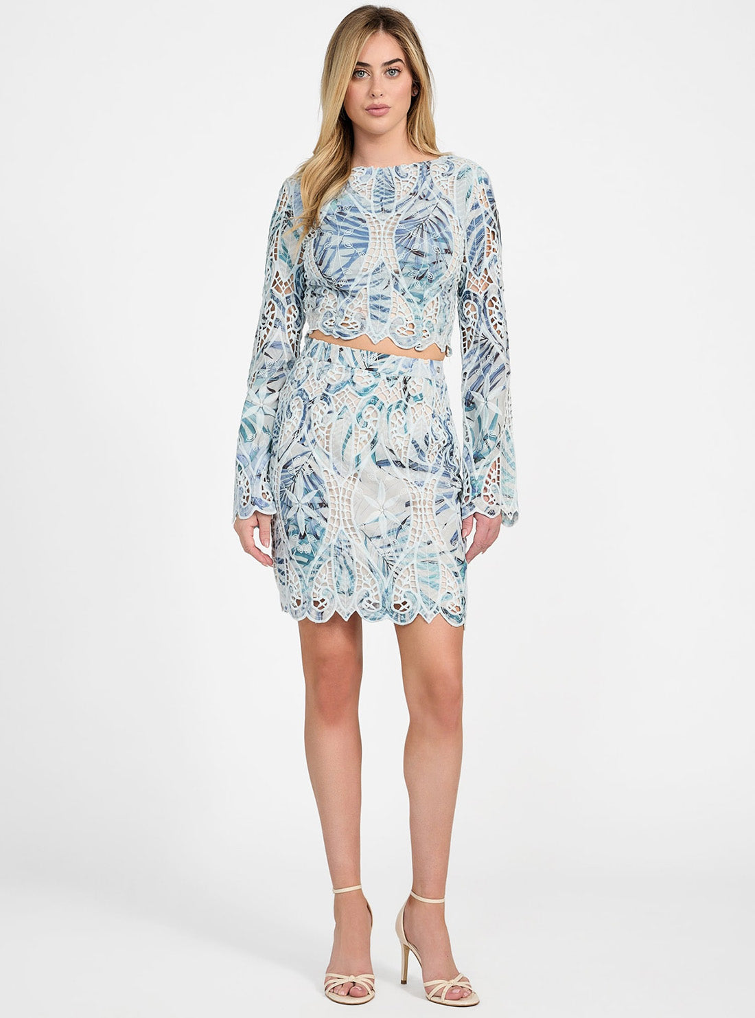 GUESS Womens Blue Anastasia Embroidered Mini Skirt W5GD1TWHAD2 Full View