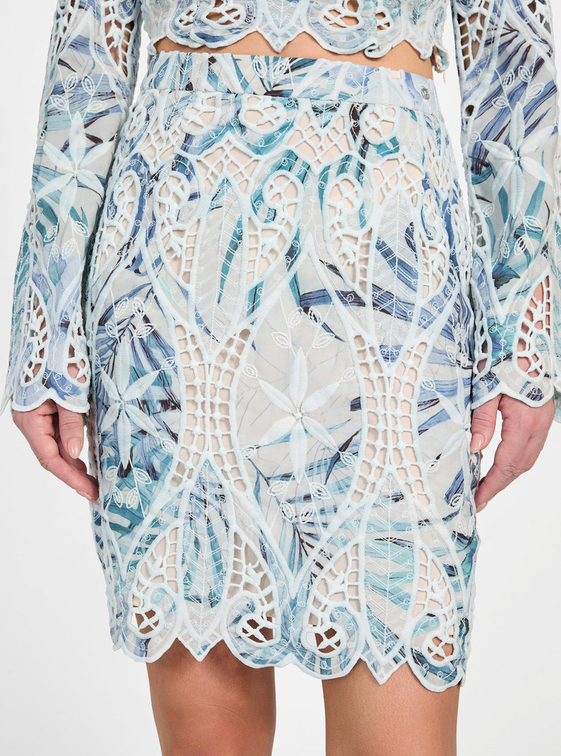 GUESS Womens Blue Anastasia Embroidered Mini Skirt W5GD1TWHAD2 Front View