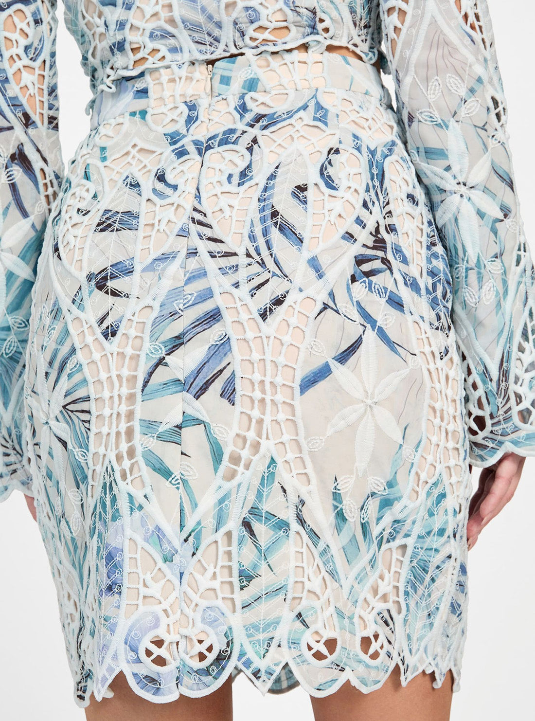 GUESS Womens Blue Anastasia Embroidered Mini Skirt W5GD1TWHAD2 Back Detail View