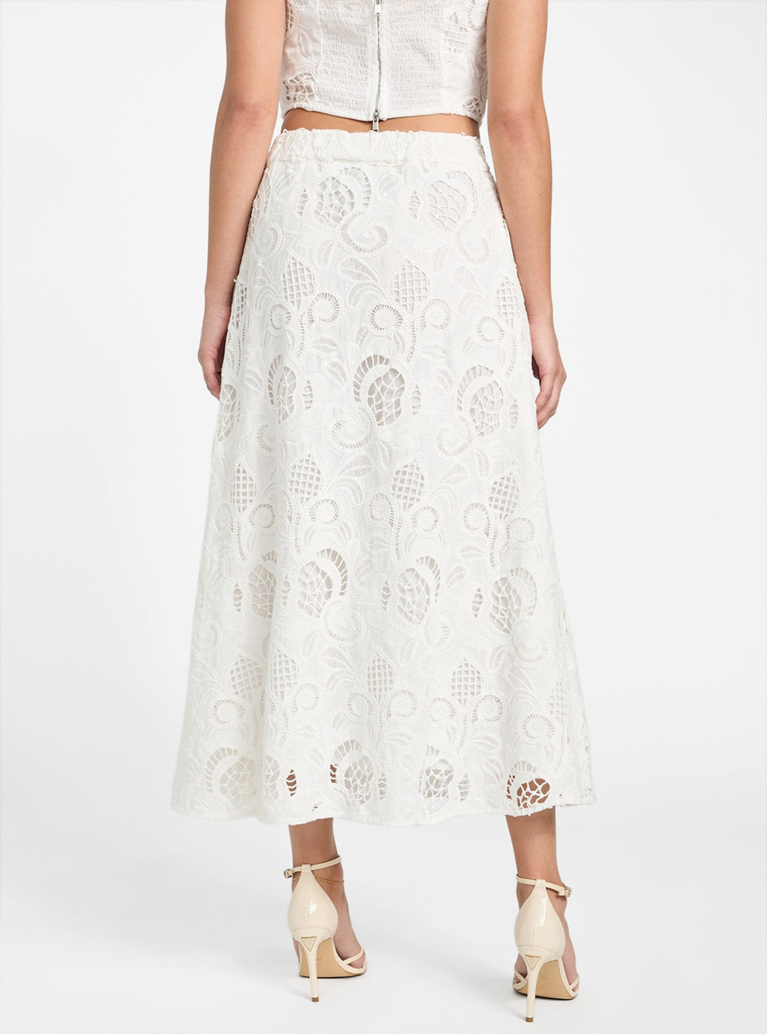 GUESS Womens White Domitille Long Embroidered Skirt W5GD63WH521  Back View