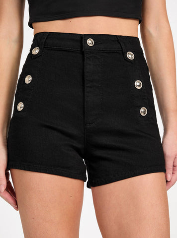 GUESS Womens Eco Black Ellie Denim Shorts W5GD71D4PZ0 Front View