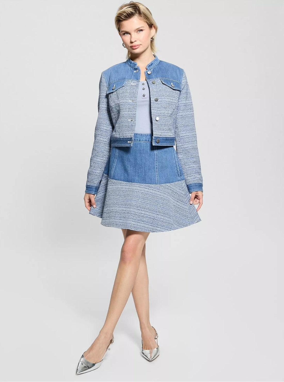 GUESS Womens Blue Elsie Tweed Mix Denim Skirt W5GD87WH610 Full View_2