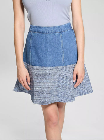 GUESS Womens Blue Elsie Tweed Mix Denim Skirt W5GD87WH610 Front View