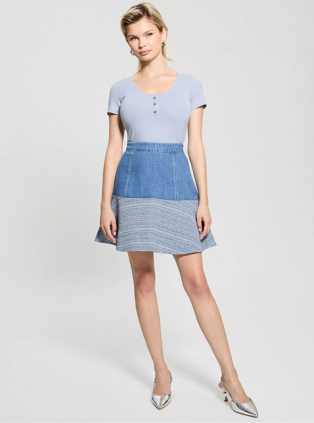 GUESS Womens Blue Elsie Tweed Mix Denim Skirt W5GD87WH610 Full View