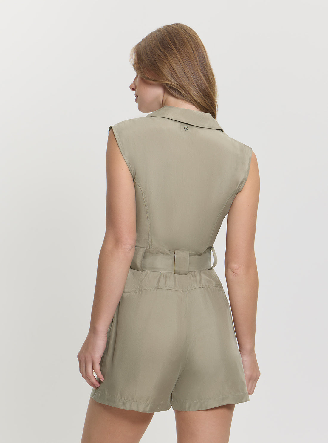 GUESS Womens Green Amia Cupro Blend Romper W5GD99WH6E0 Back View