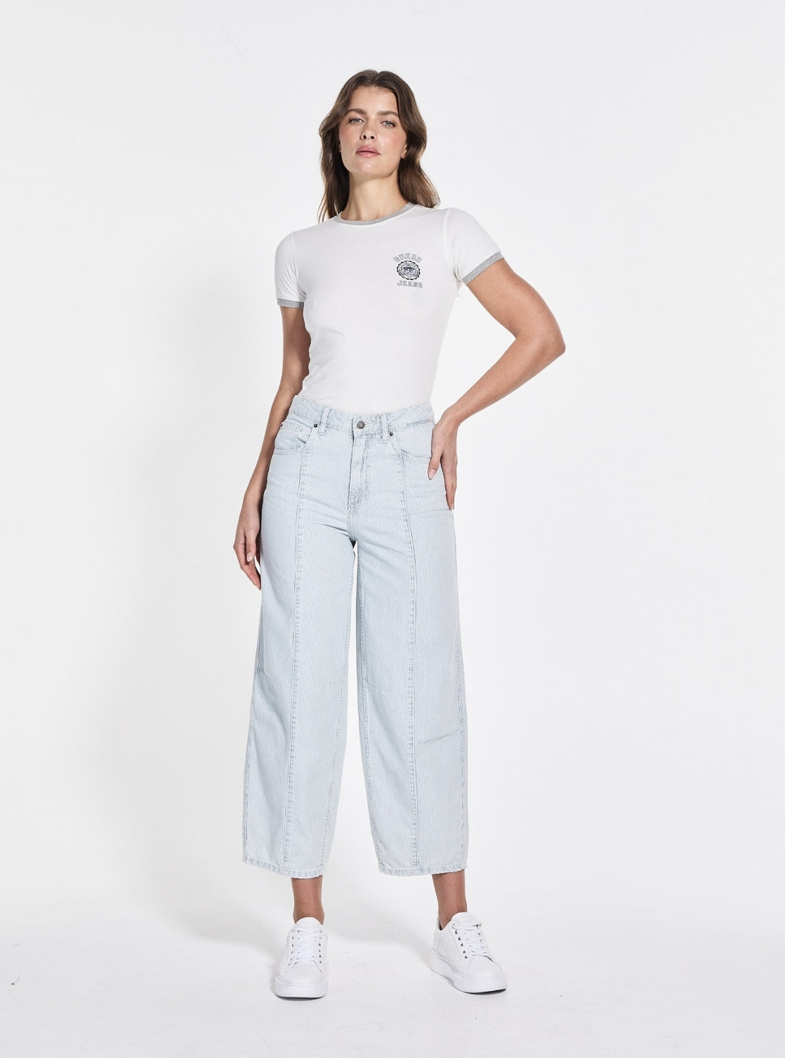 Guess Originals High-Rise Tapered Baggy Jeans in Light Wash Full View