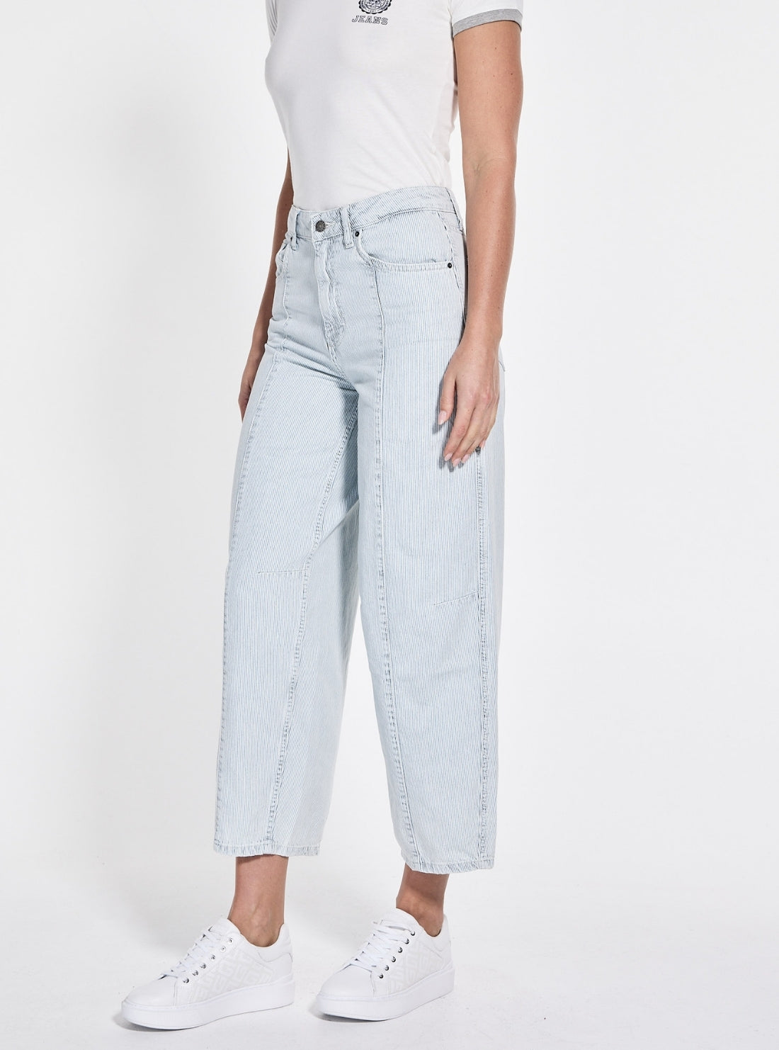 Guess Originals High-Rise Tapered Baggy Jeans in Light Wash Front Side View