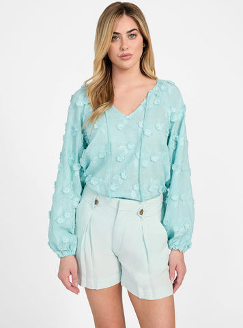 GUESS Womens Green Long Sleeve Pelari Top W5GH0YWHAJ0 Front View