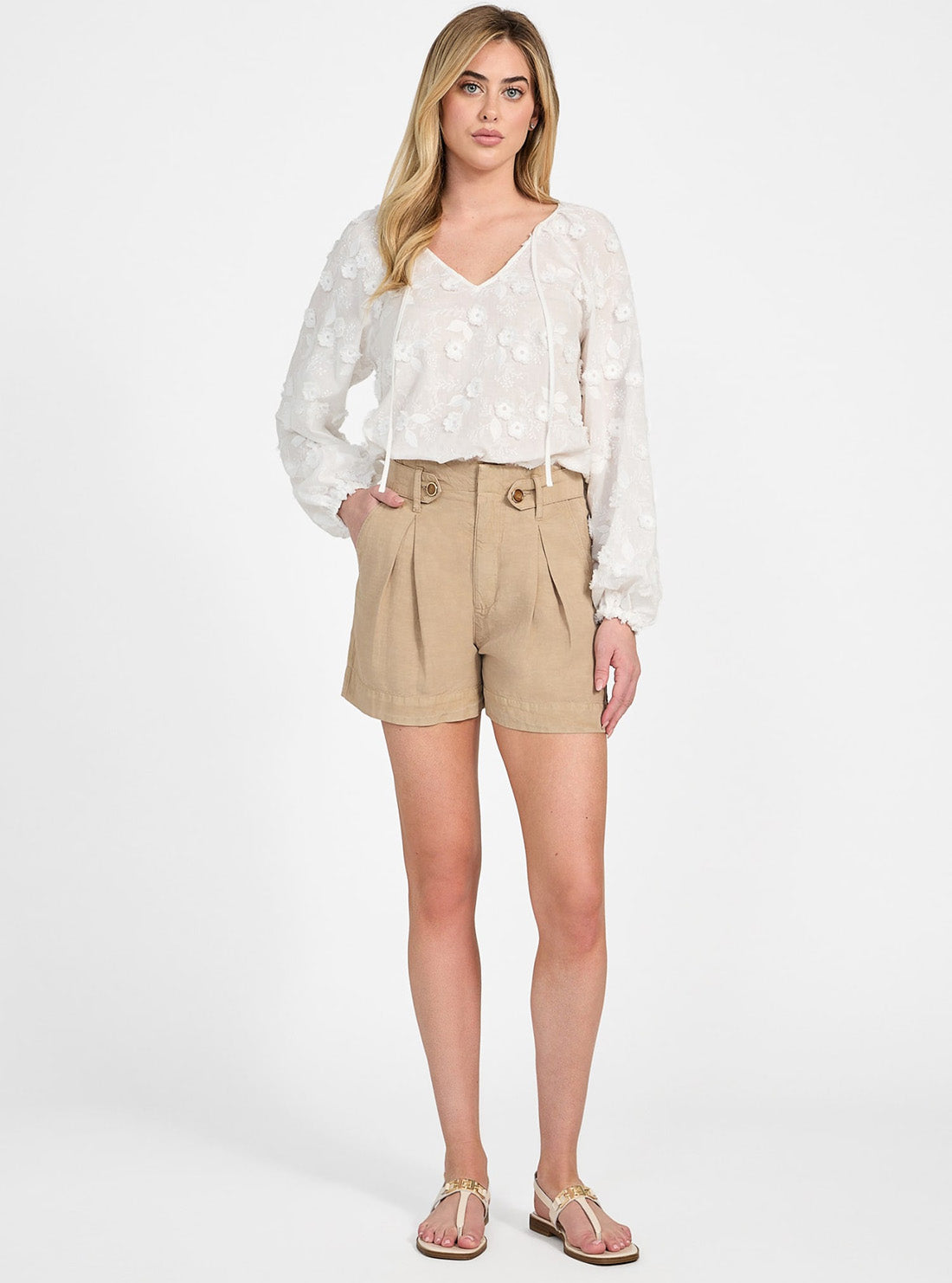 GUESS Womens White Long Sleeve Pelari Top W5GH0YWHAJ0 Front View