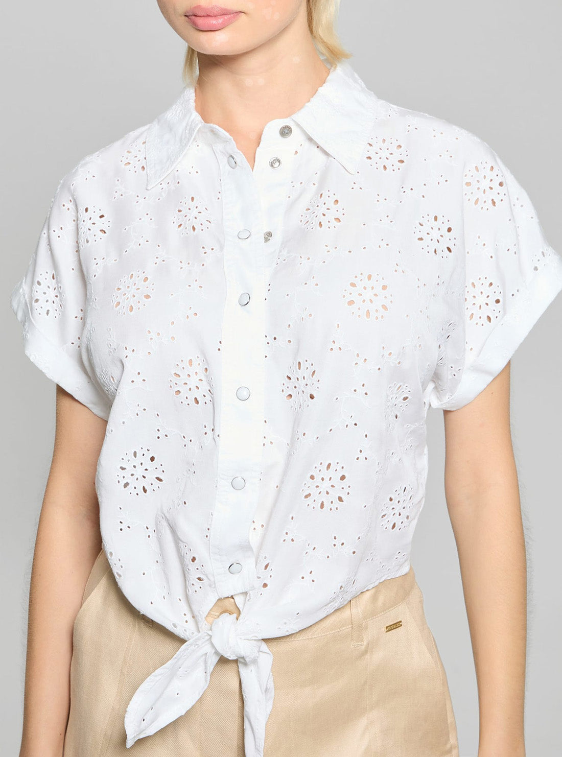 GUESS Womens White Brigitte Embroidered Shirt W5GH34WG822 Detail View