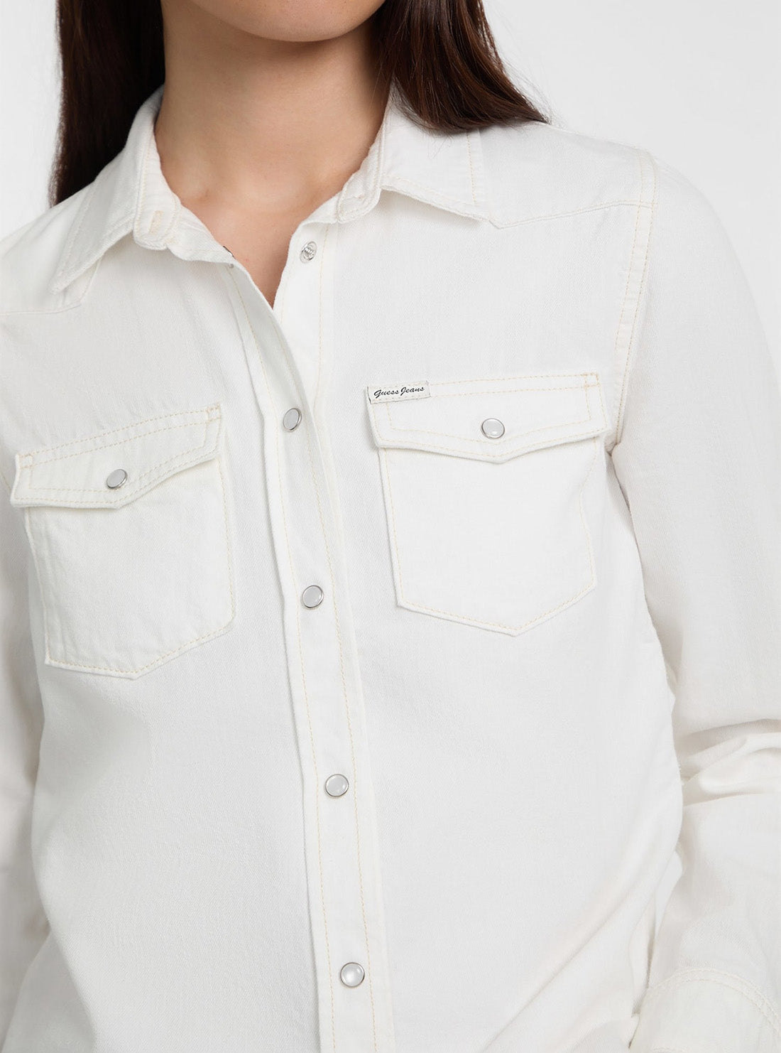 Guess Jeans White Slim Denim Twill Shirt W5GH35D5NW1 Detail View