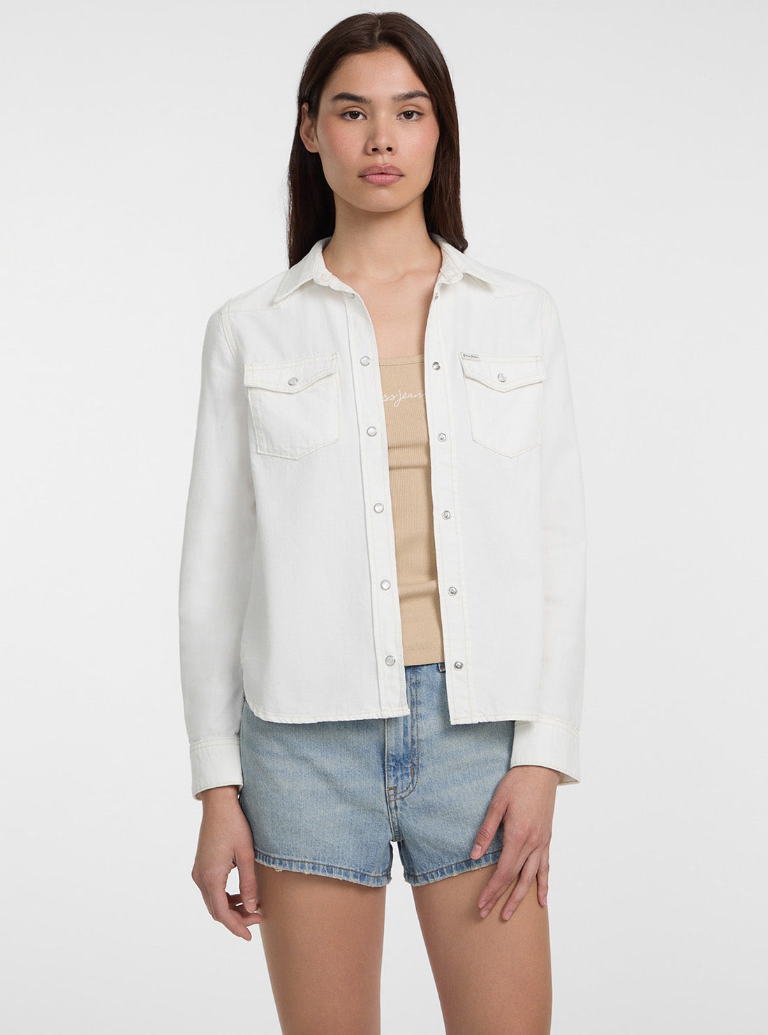 Guess Jeans White Slim Denim Twill Shirt W5GH35D5NW1 Front View