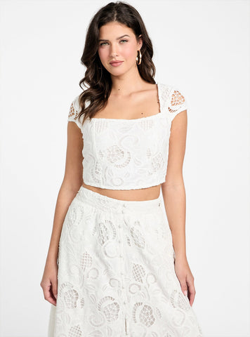 GUESS Womens White Domitille Corset Top W5GH65WH521 Front View