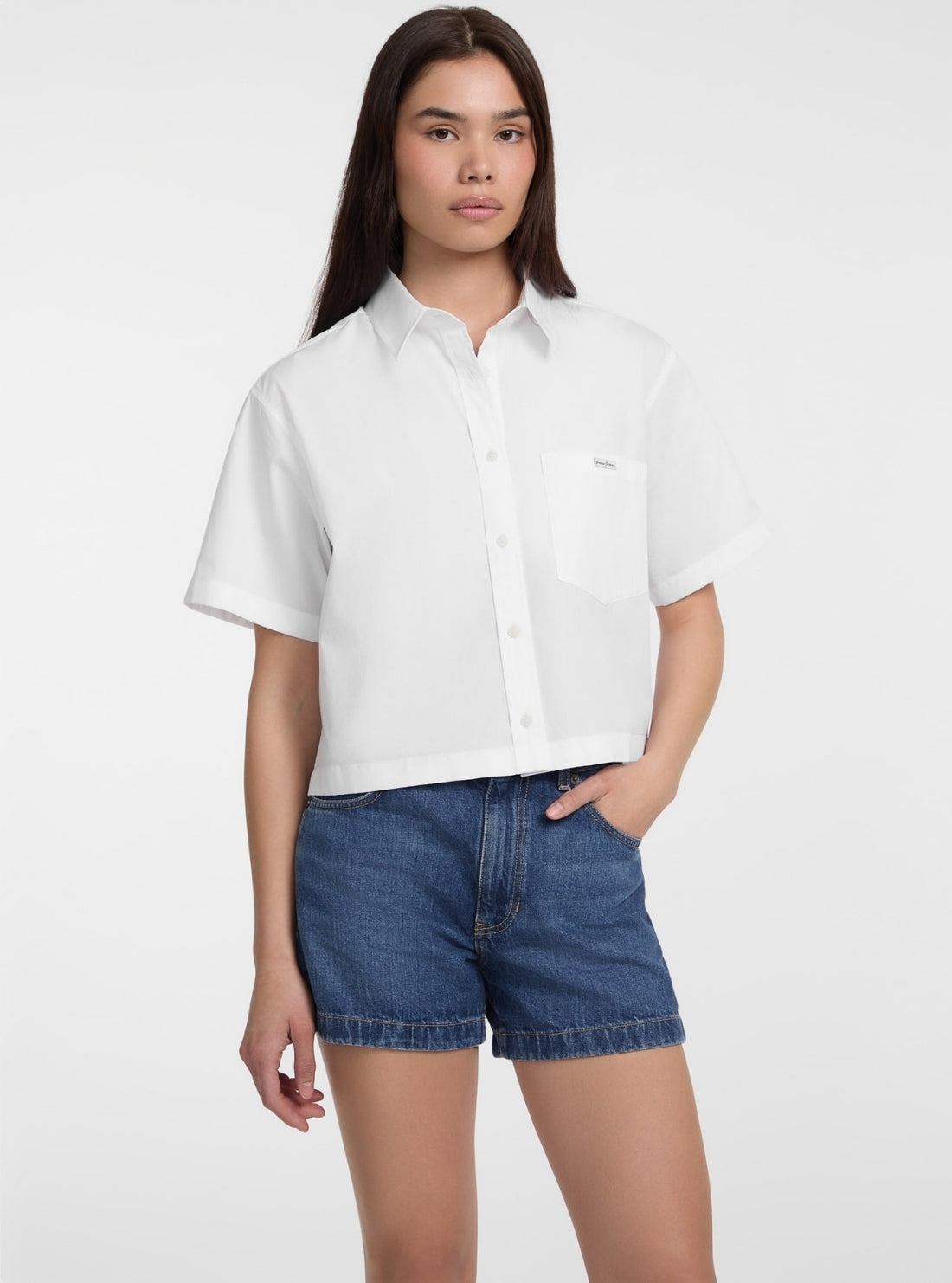 Guess Jeans White Boxy Shirt W5GH98WH7P1 Front View