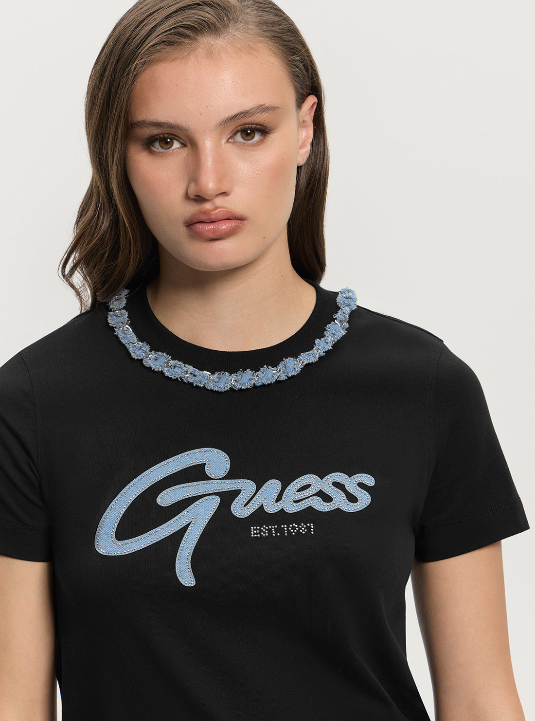 GUESS Womens Black Jean Chain T-Shirt W5GI03I3Z14 Detail View