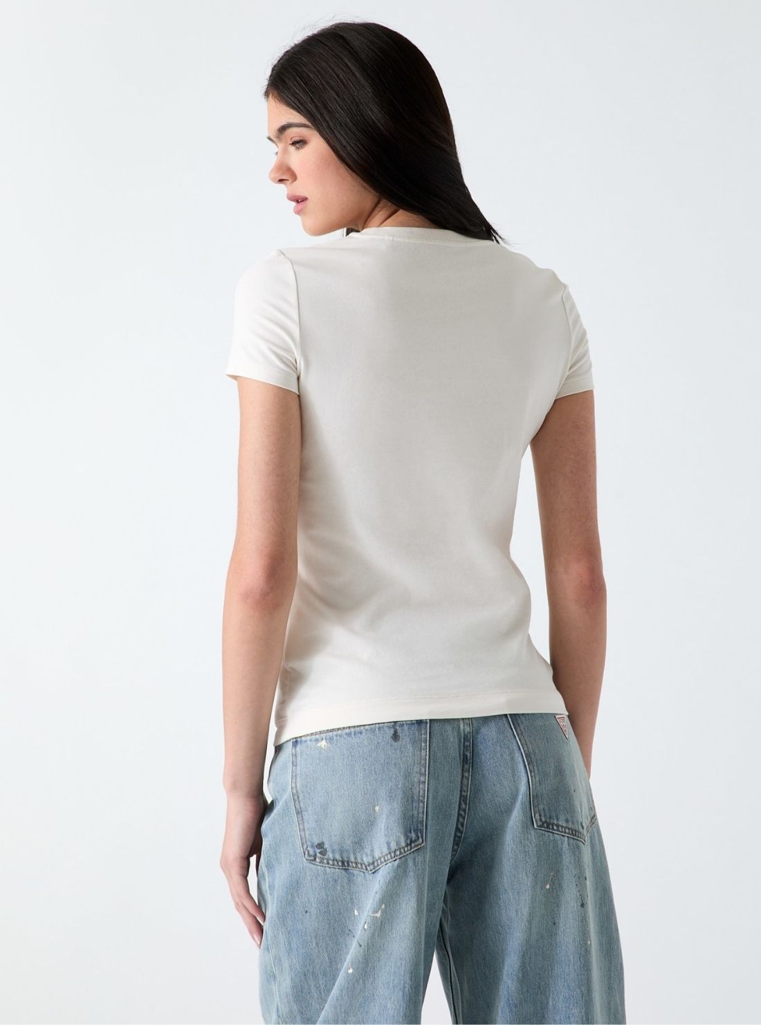 GUESS Womens White Logo Lace T-Shirt W5GI04J1314 Back View