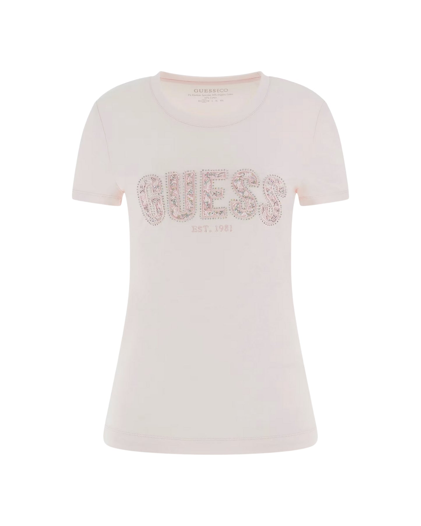 Pink Crew Neck Logo Lace T-Shirt