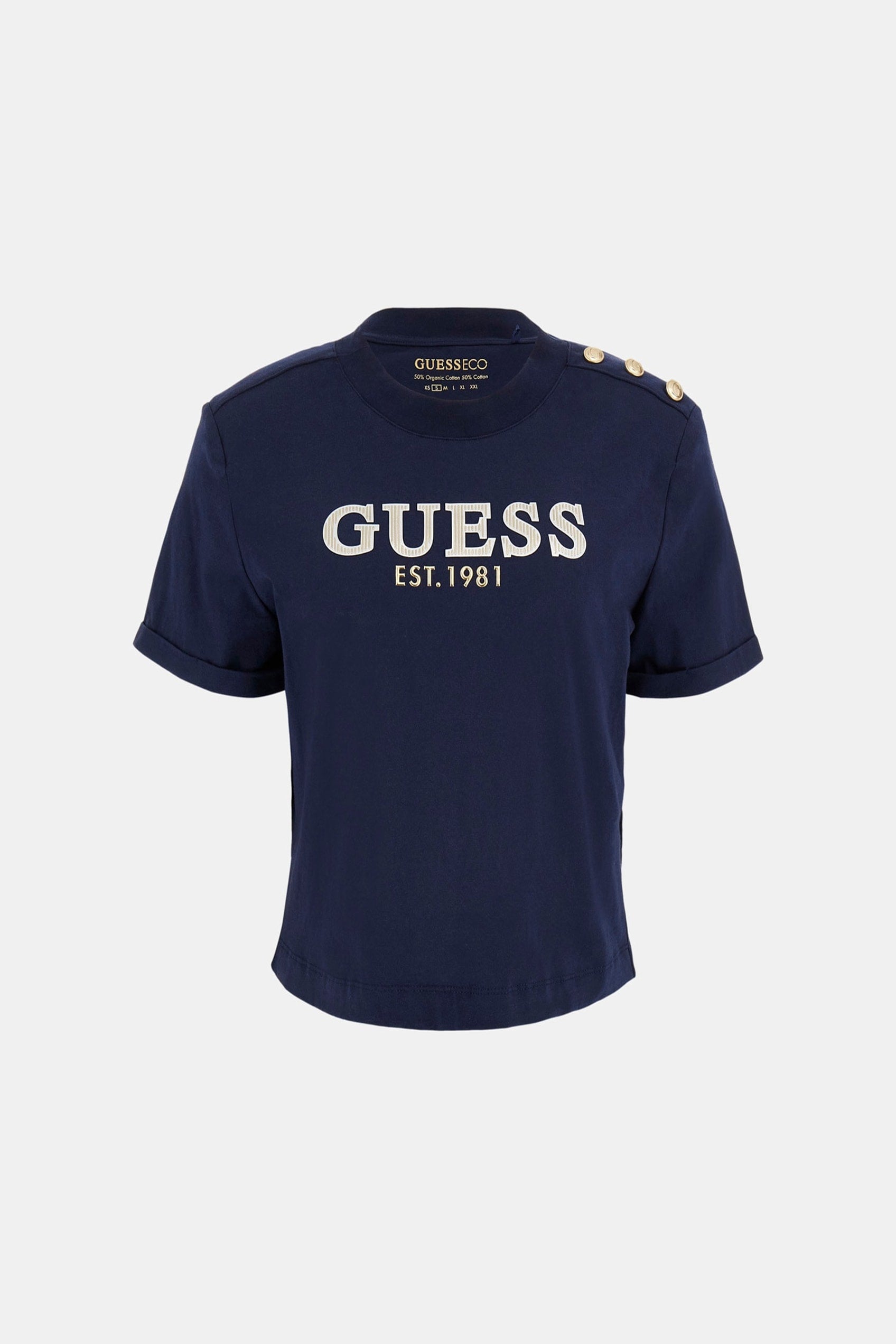 Blue Rhinestone Logo Cropped T-Shirt | GUESS