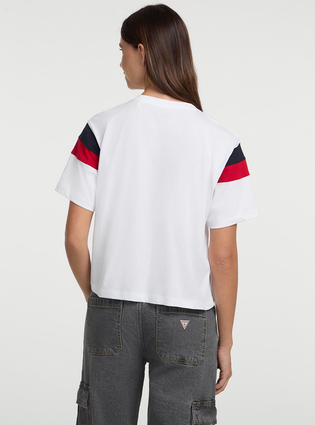 Guess Jeans White Boxy Pieced T-Shirt W5GI21K8HM0 Back View