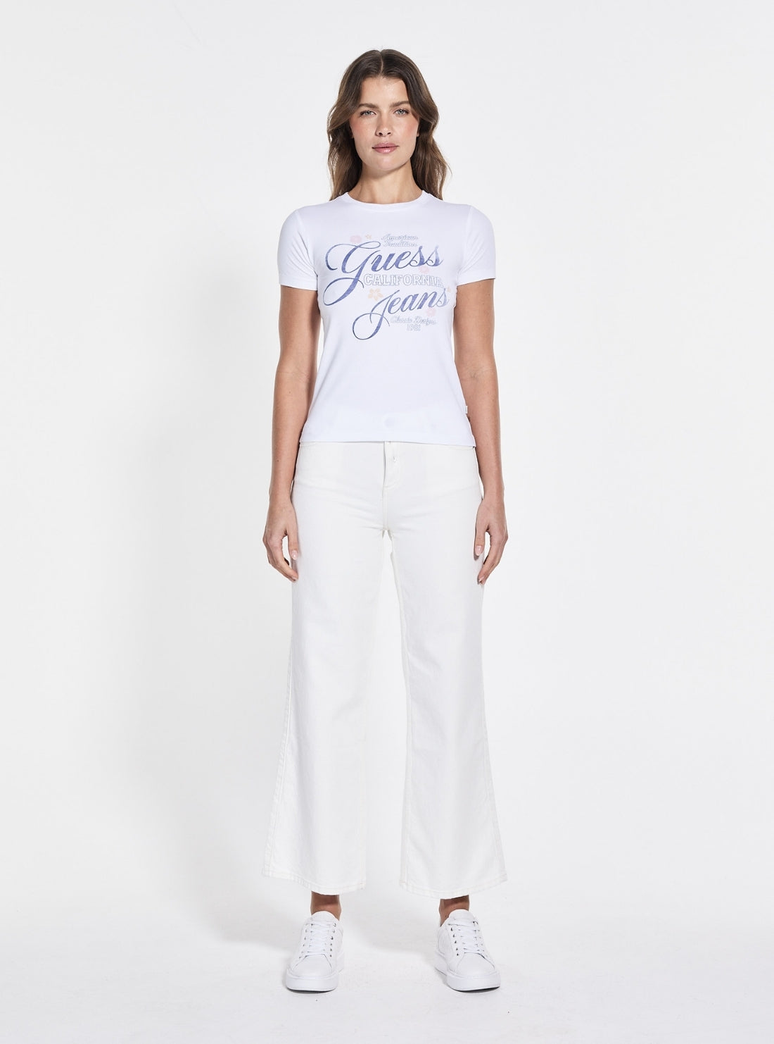 Guess Jeans White Slim Flower T-Shirt W5GI24J1314 Full View