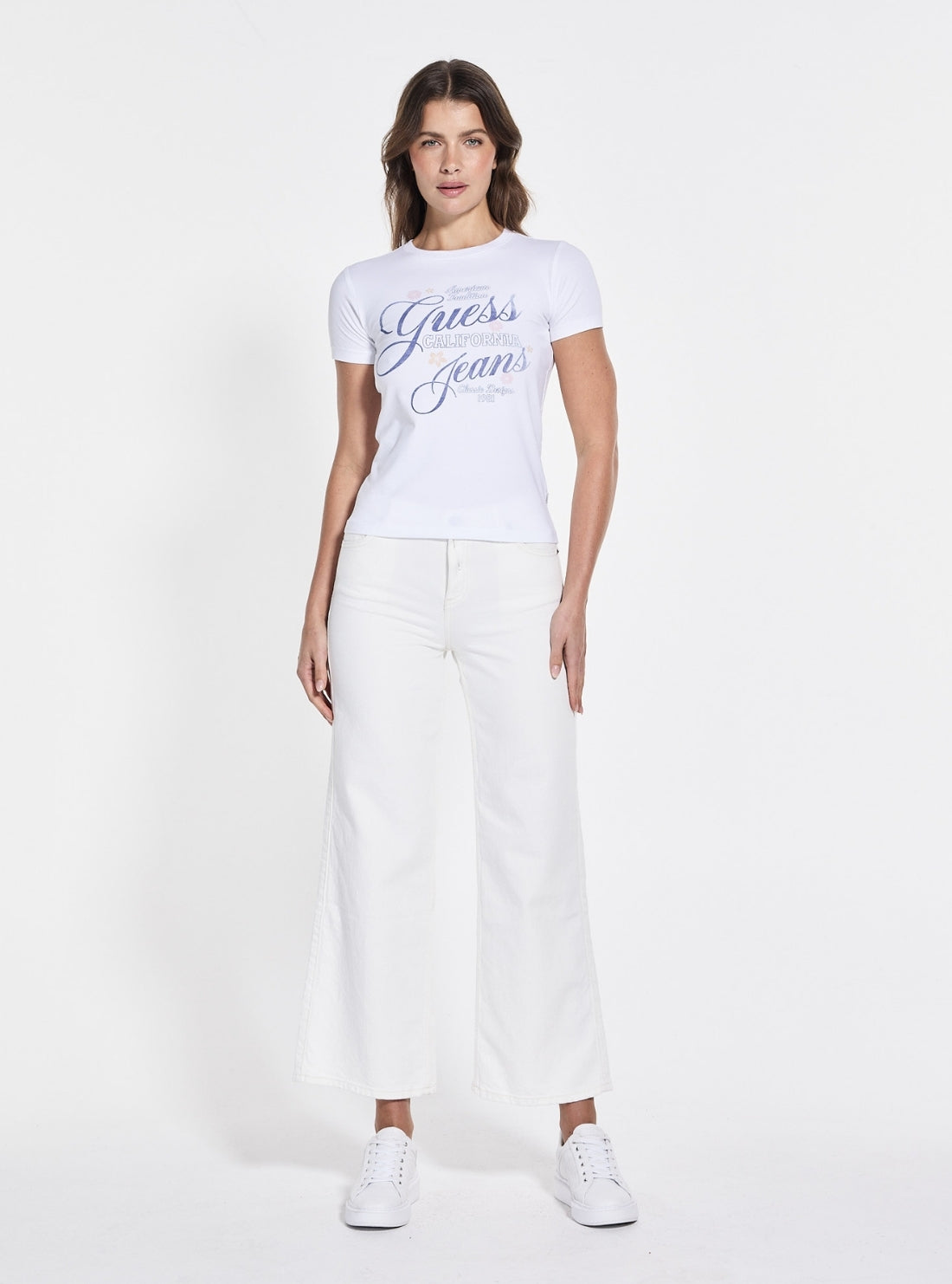 Guess Jeans White Slim Flower T-Shirt W5GI24J1314 Full View