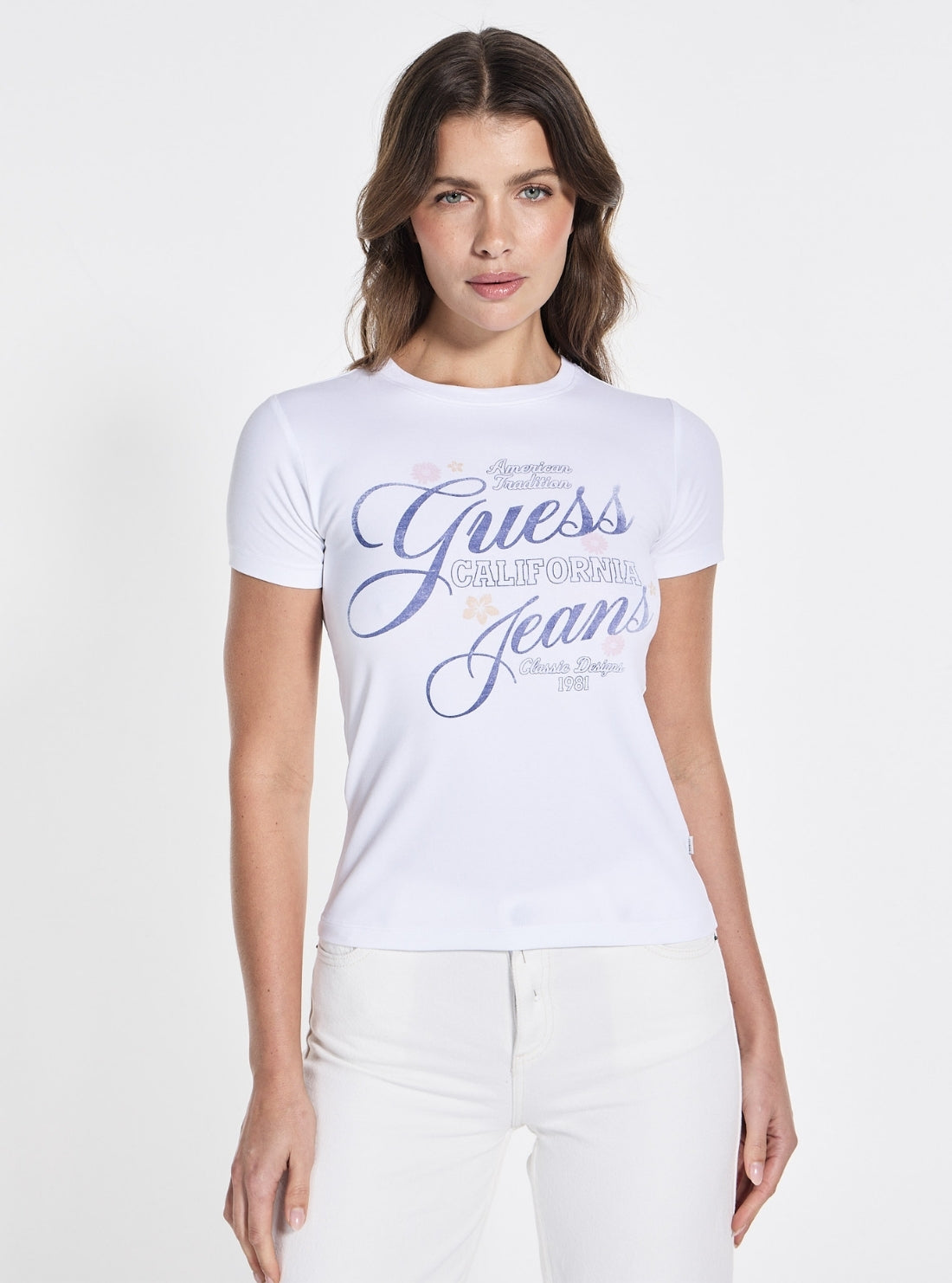 Guess Jeans White Slim Flower T-Shirt W5GI24J1314 Front View