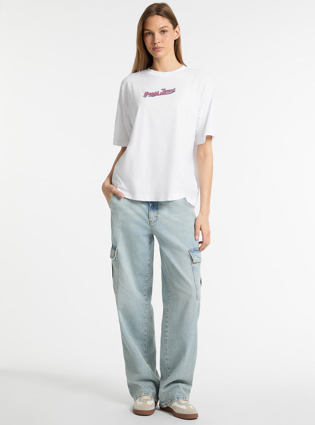 Guess Jeans White Oversized Curve Logo T-Shirt W5GI29K8HM0 Full View