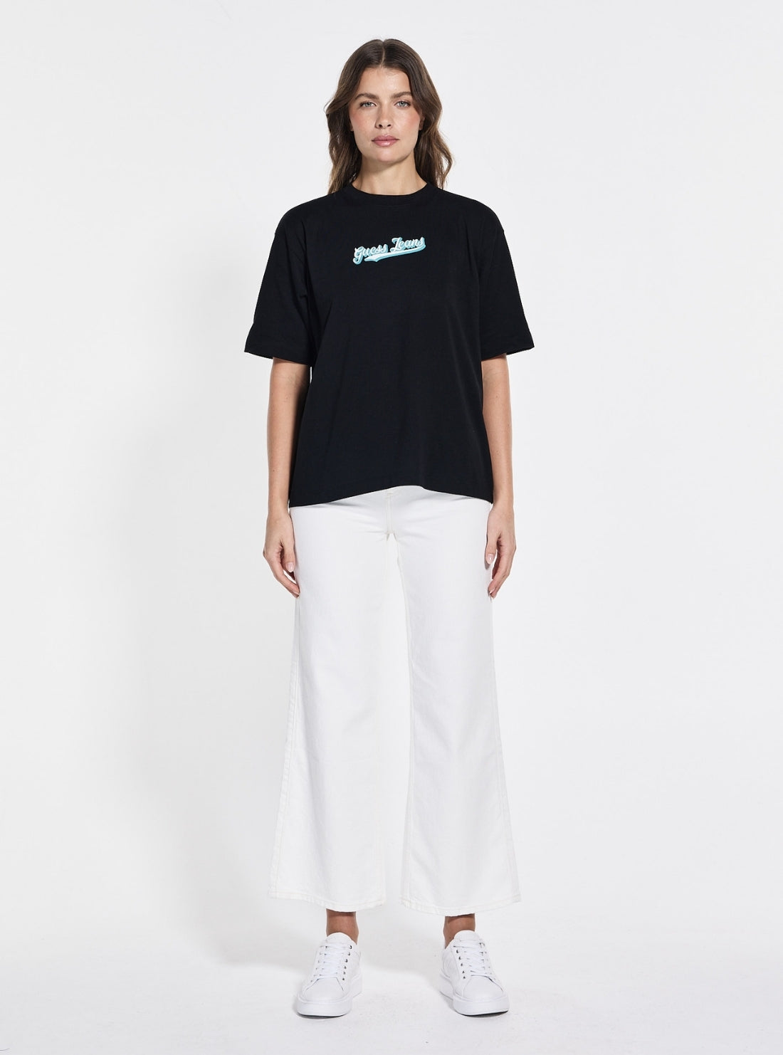 Guess Jeans Black Oversized Curved Logo T-Shirt W5GI29K8HM0 Full View