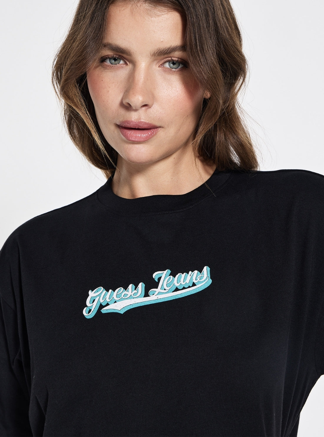 Guess Jeans Black Oversized Curved Logo T-Shirt W5GI29K8HM0 Detail View