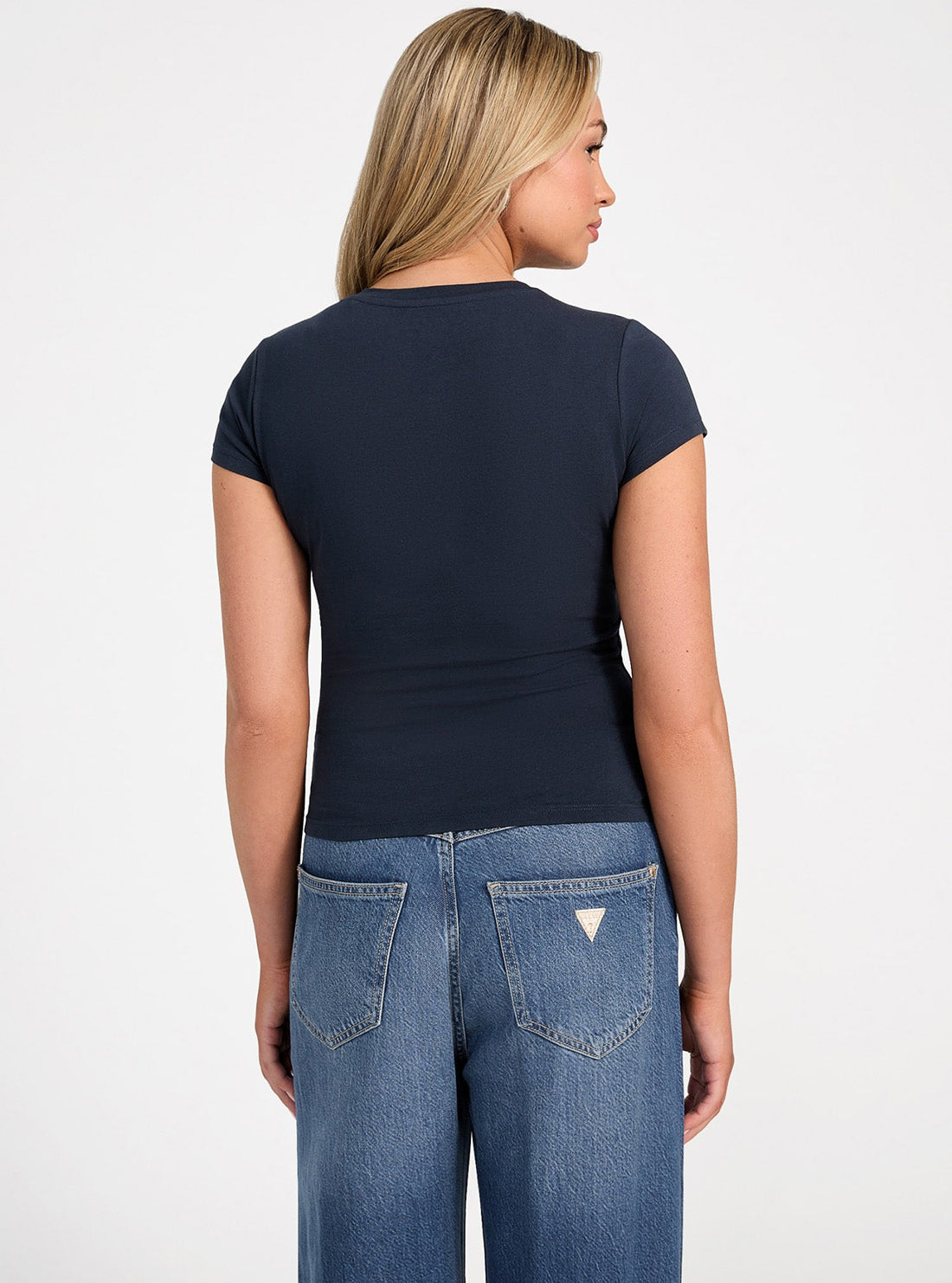 GUESS Womens Blackened Blue Pony Hair Logo T-Shirt W5GI42J1314 Back View