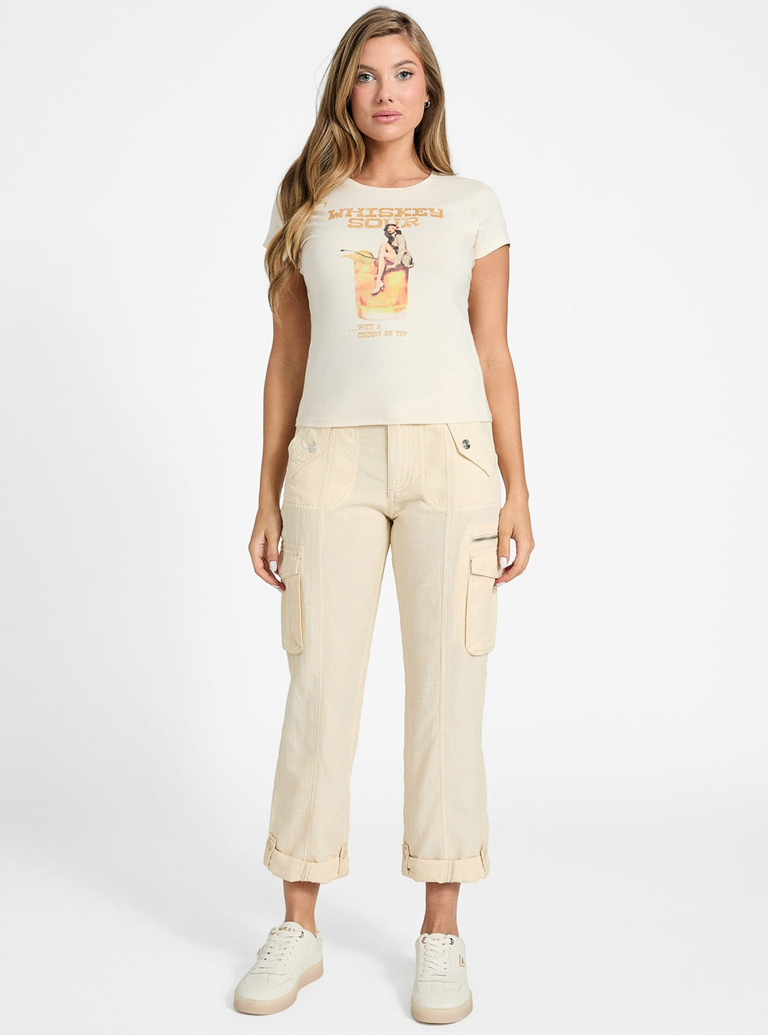 GUESS Womens Eco Beige Vintage Girl Graphic T-Shirt W5GI48K49A1 Full View