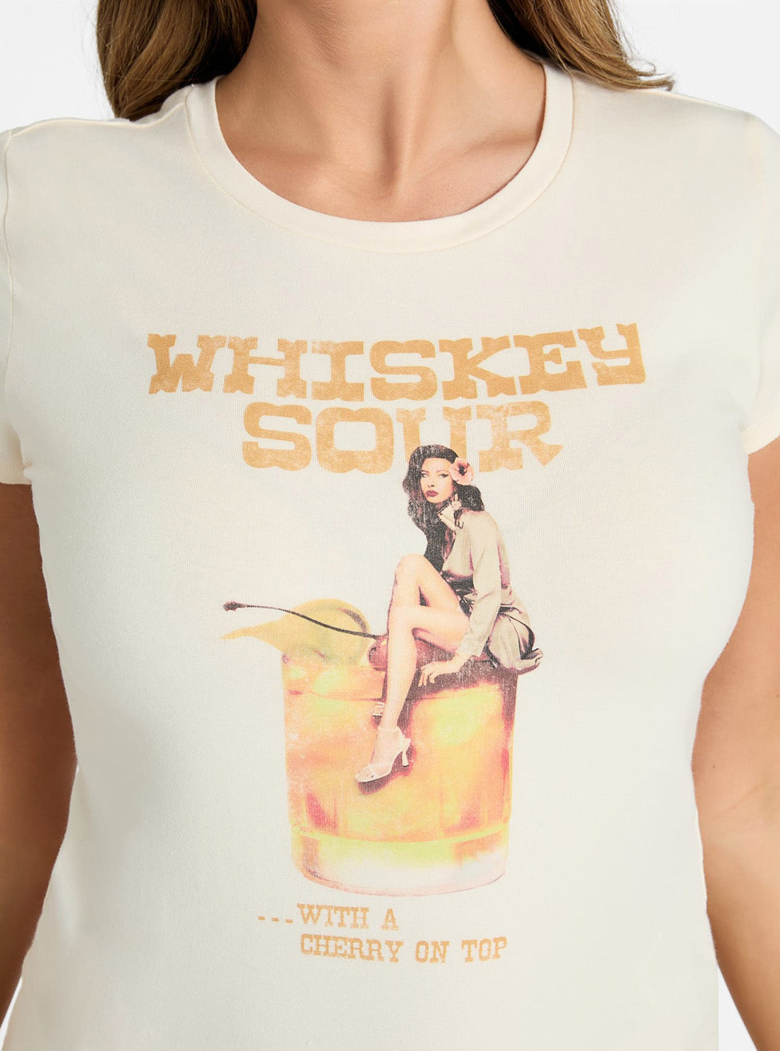 GUESS Womens Eco Beige Vintage Girl Graphic T-Shirt W5GI48K49A1 Detail View