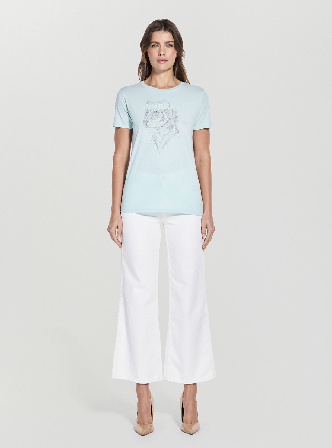 GUESS Womens Green Sketch Face Easy T-Shirt W5GI50K9SN1 Full View