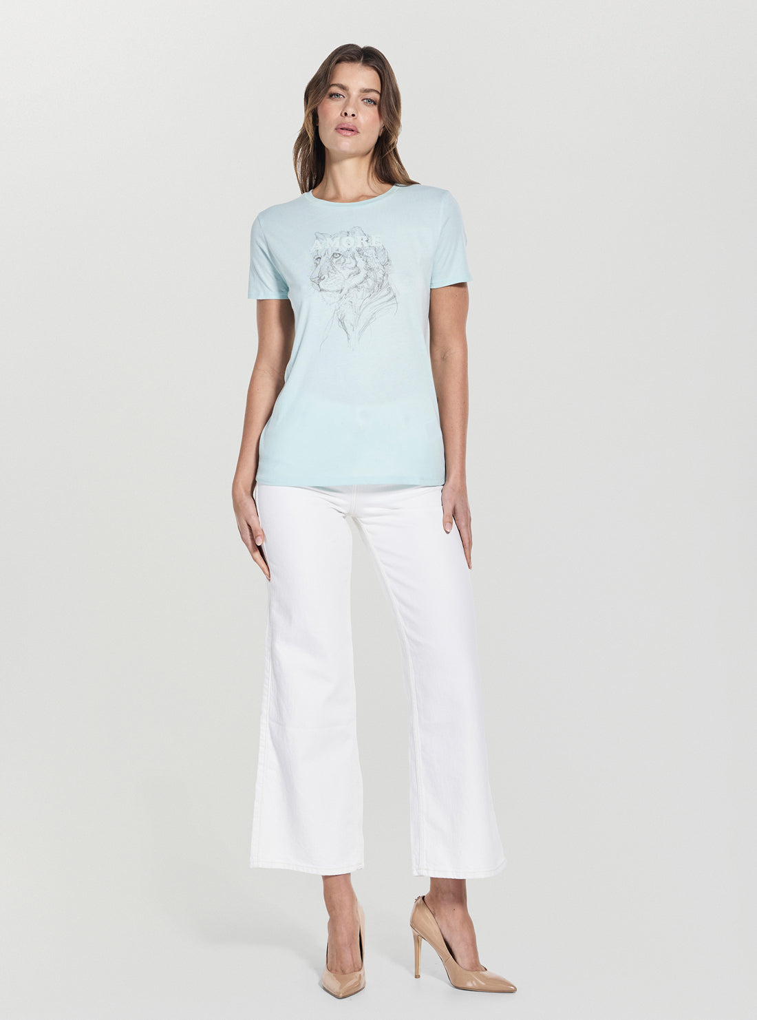 GUESS Womens Green Sketch Face Easy T-Shirt W5GI50K9SN1 Full View