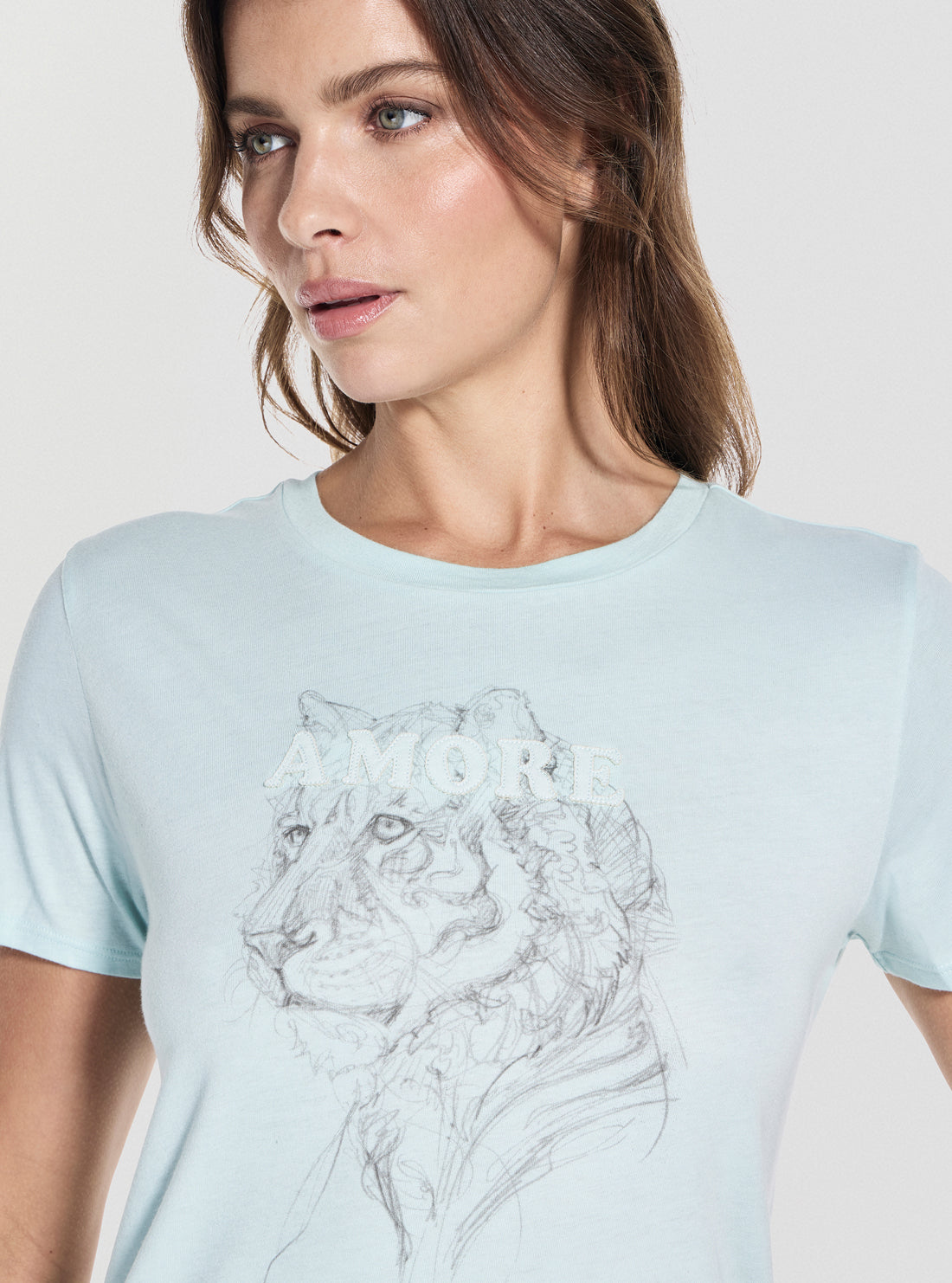 GUESS Womens Green Sketch Face Easy T-Shirt W5GI50K9SN1 Detail View