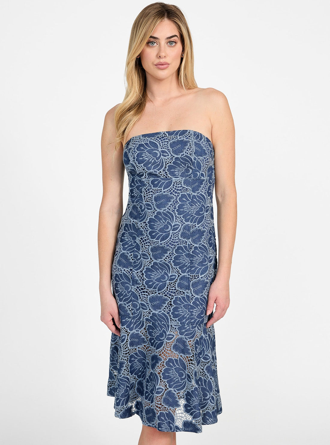 GUESS Womens Blue Maisy Indigo Midi Dress W5GK0RWGSU0 Front View_3