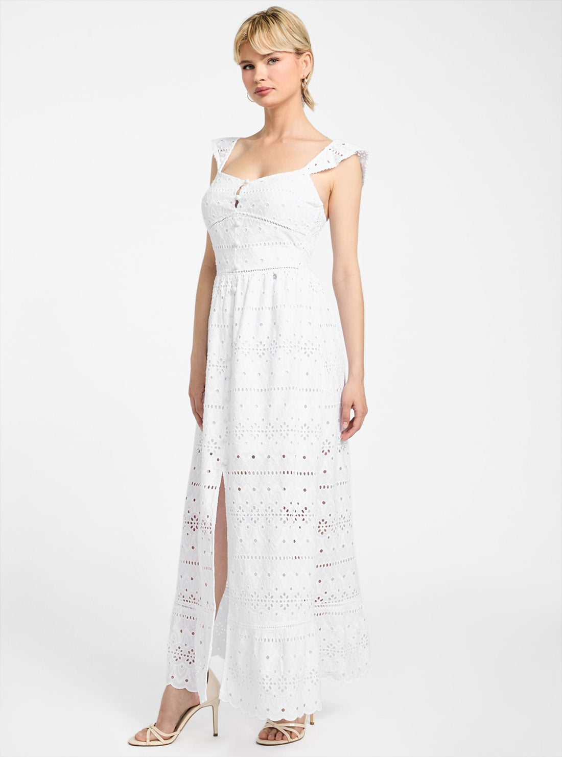GUESS Womens White Elvire Sangallo Maxi Dress W5GK17WH510 Full Side View