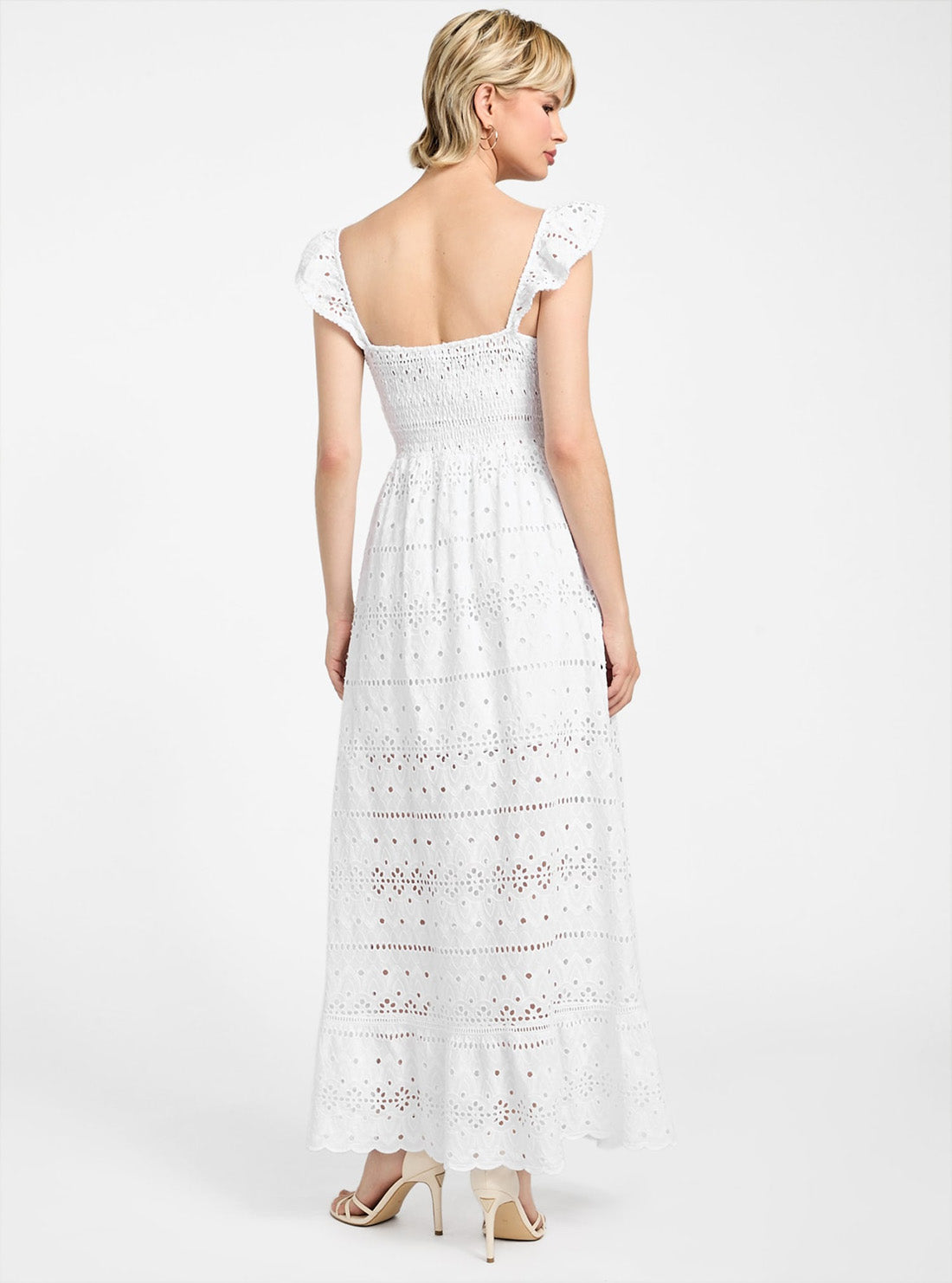 GUESS Womens White Elvire Sangallo Maxi Dress W5GK17WH510 Back View