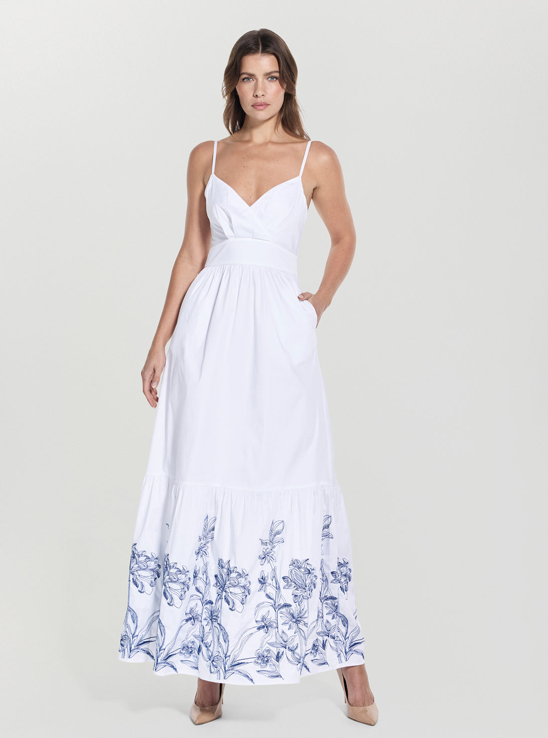 White Blanche Place Embroidered Long Dress