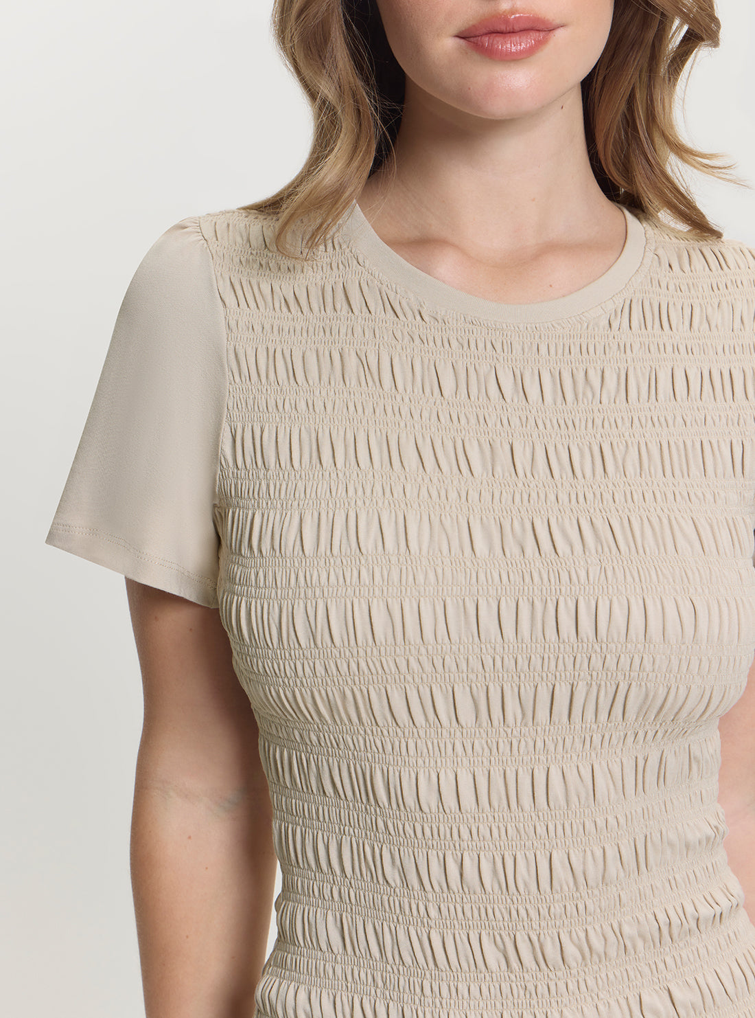 GUESS Womens Beige Claire Smock Mini Dress W5GK34KCSA2 Detail View