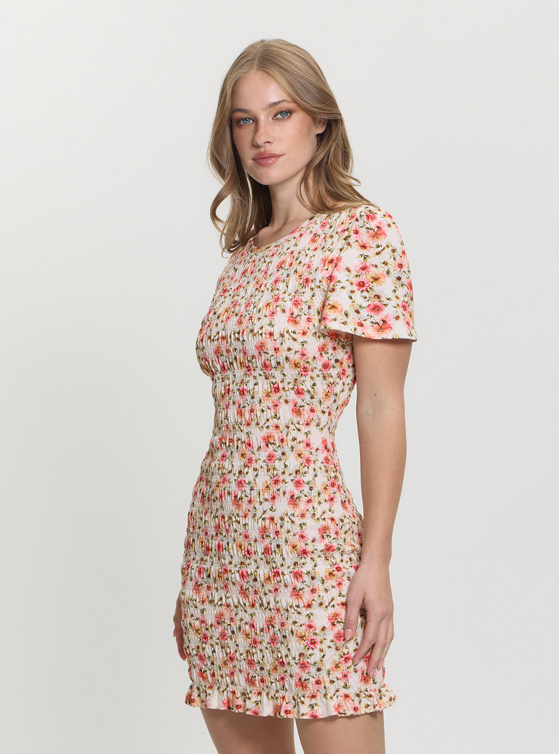 GUESS Womens Floral Multi Claire Smock Mini Dress W5GK34KCSA2 Side View