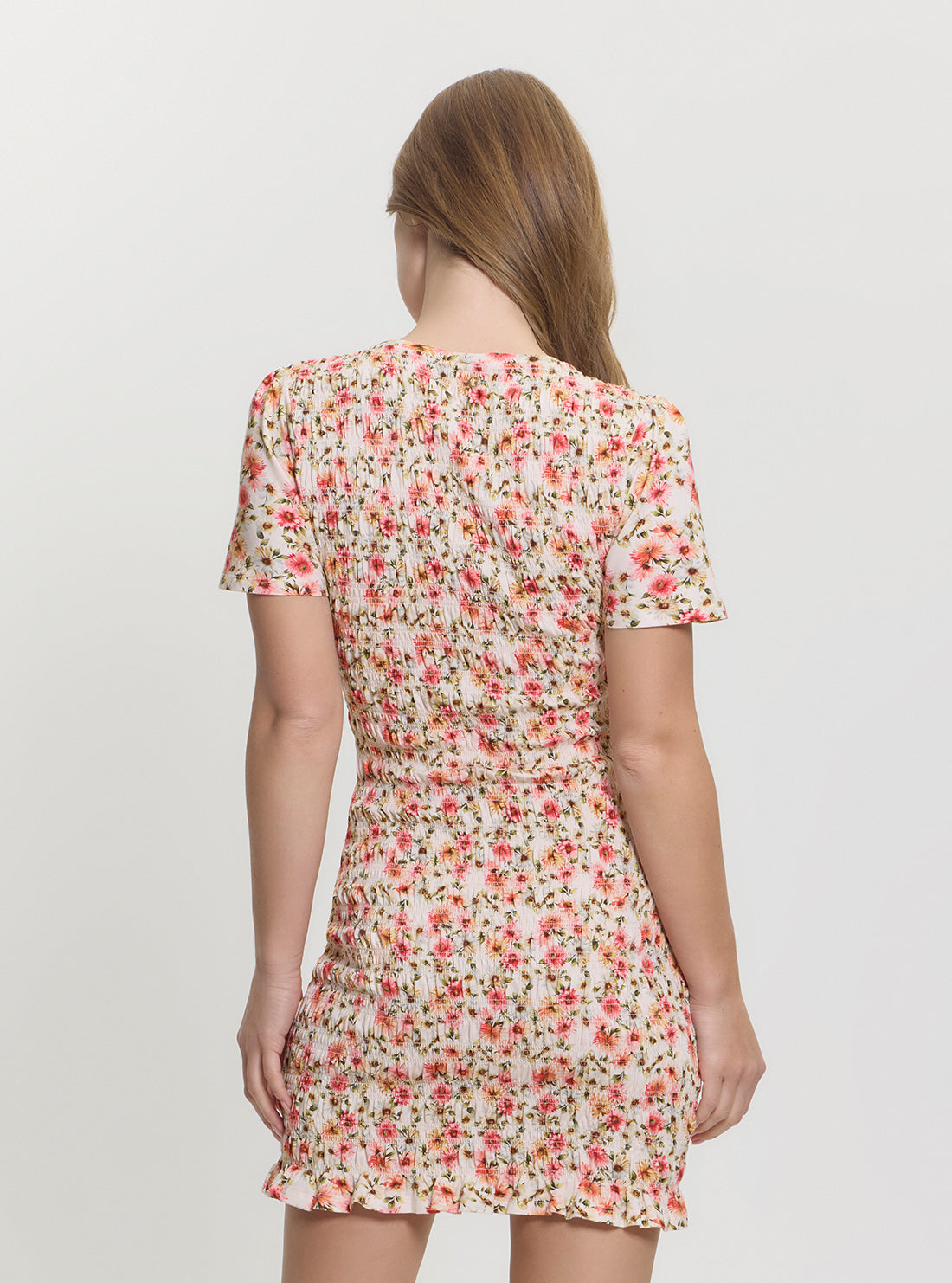 GUESS Womens Floral Multi Claire Smock Mini Dress W5GK34KCSA2 Back View